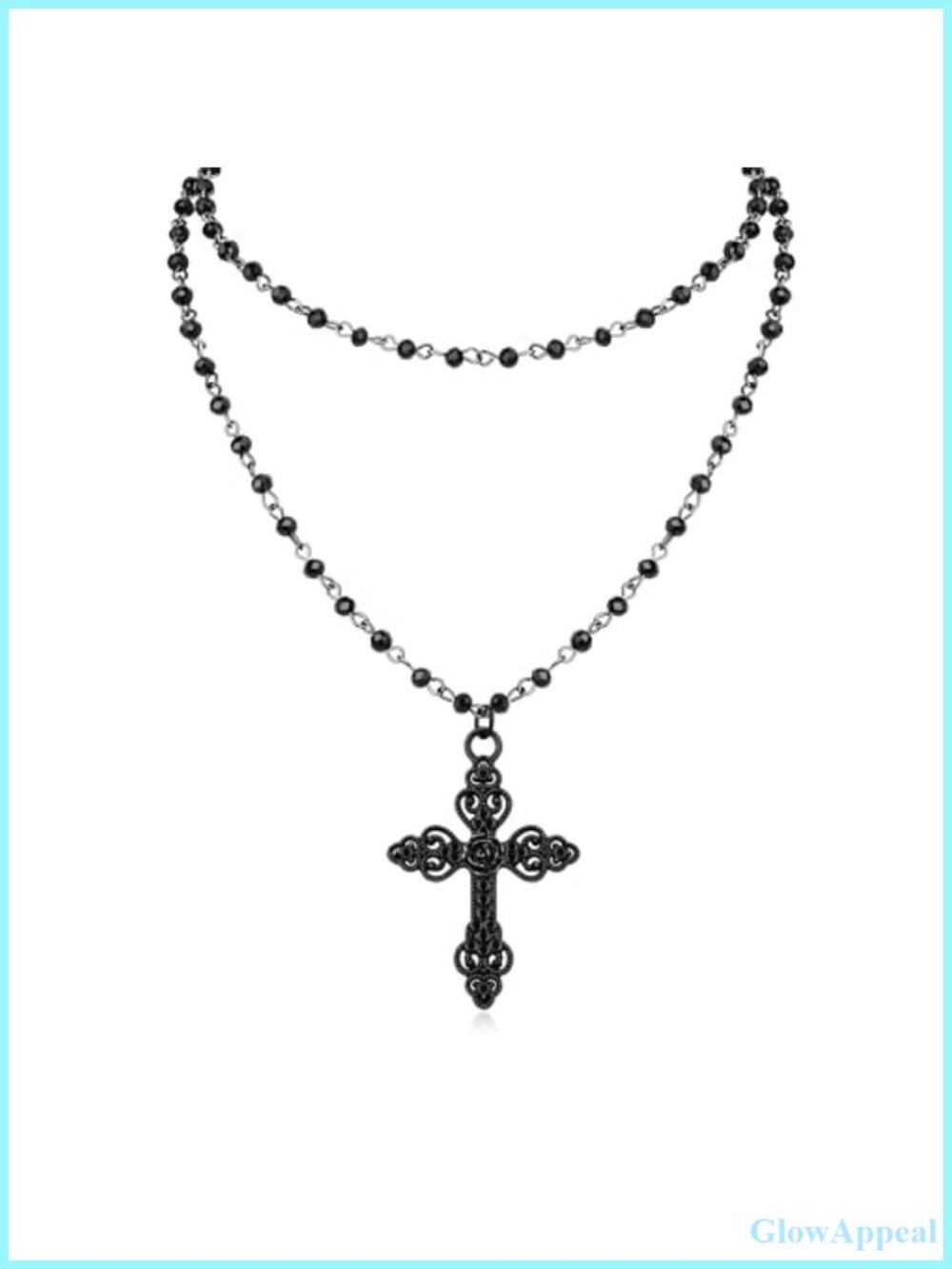 Gothic Layered Cross Necklace Black Zinc Alloy Pendant 13.7-16.5"